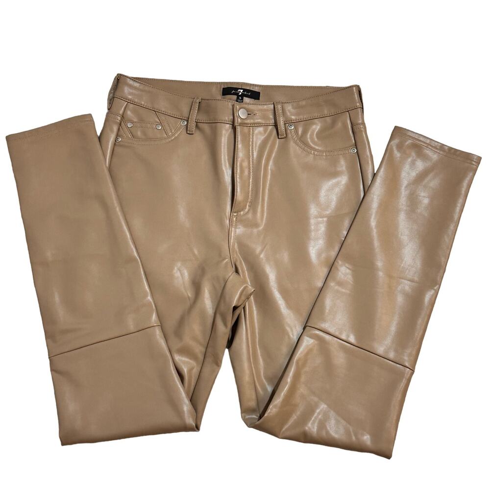 7 For All Mankind | Faux Leather Tan Cream Neutral Pant Leggings Size Small